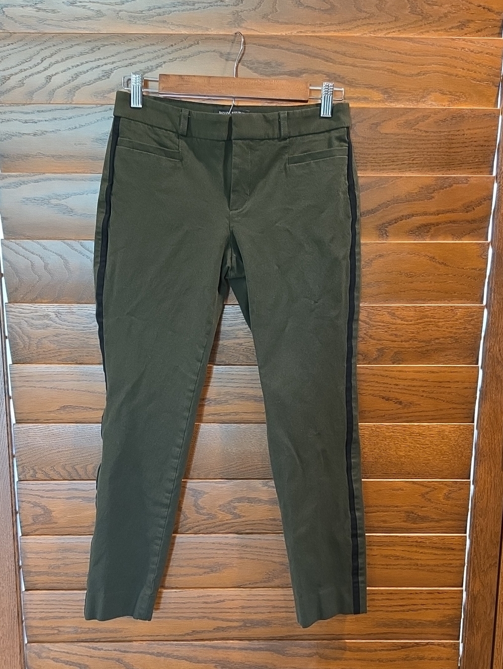 Banana Republic Olive Green Sloan Fit Crop Pants with Black Side Stripe